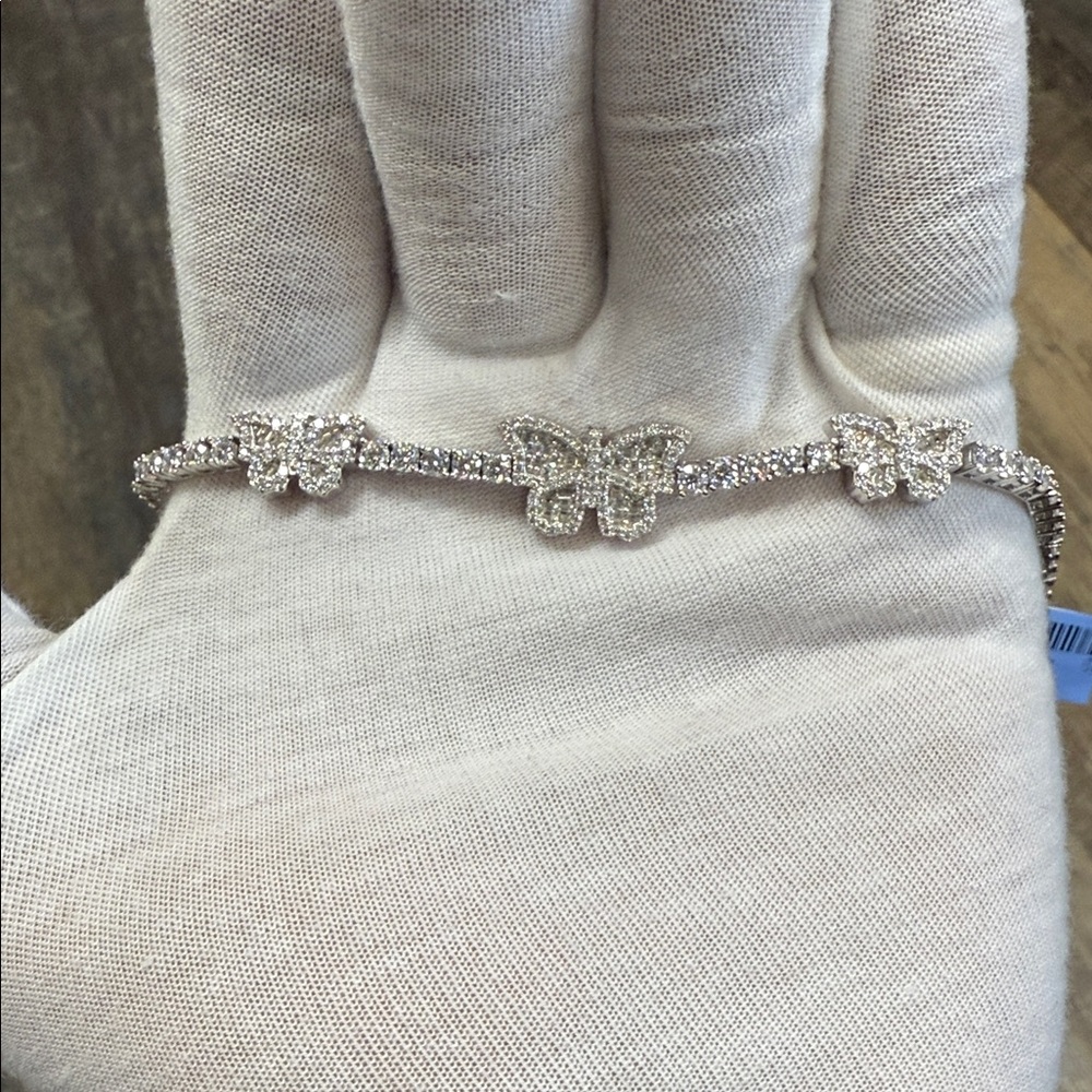 Silver And Moissanite Tennis Bracelet With Baguette Butterfly’s